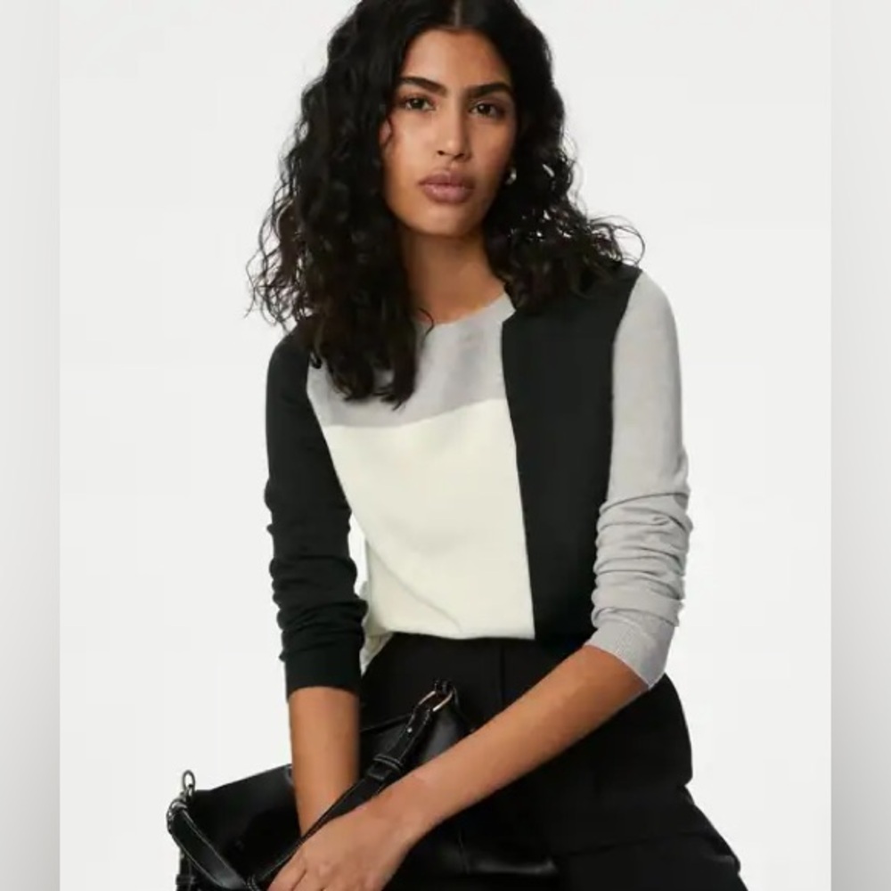Marks & Spencer M&S Colorblock Supersoft Black & Gray Jumper Sweater